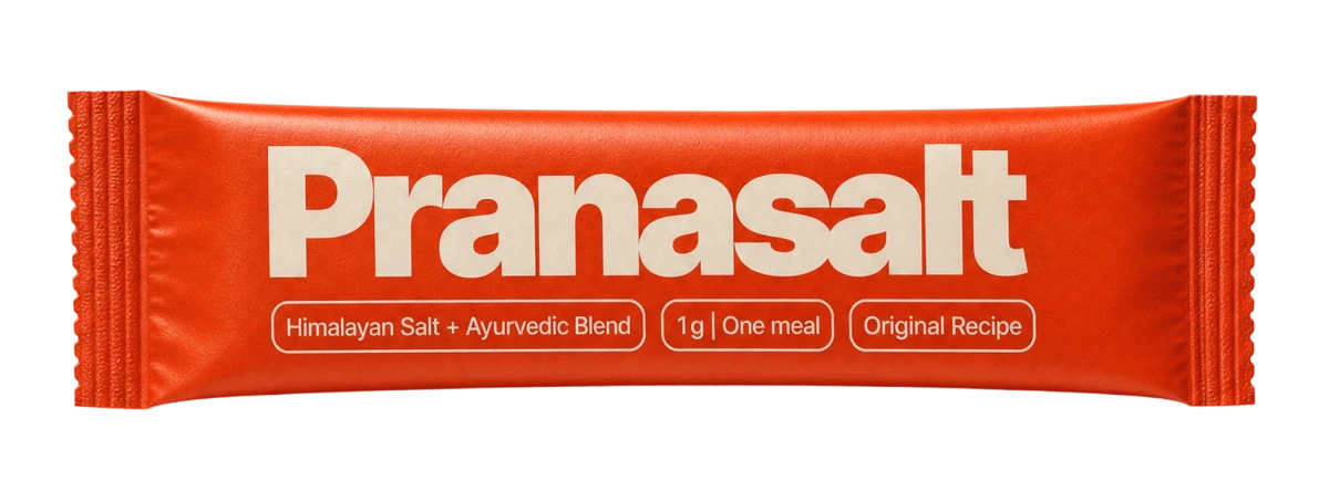 A Pranasalt sachet, front and back